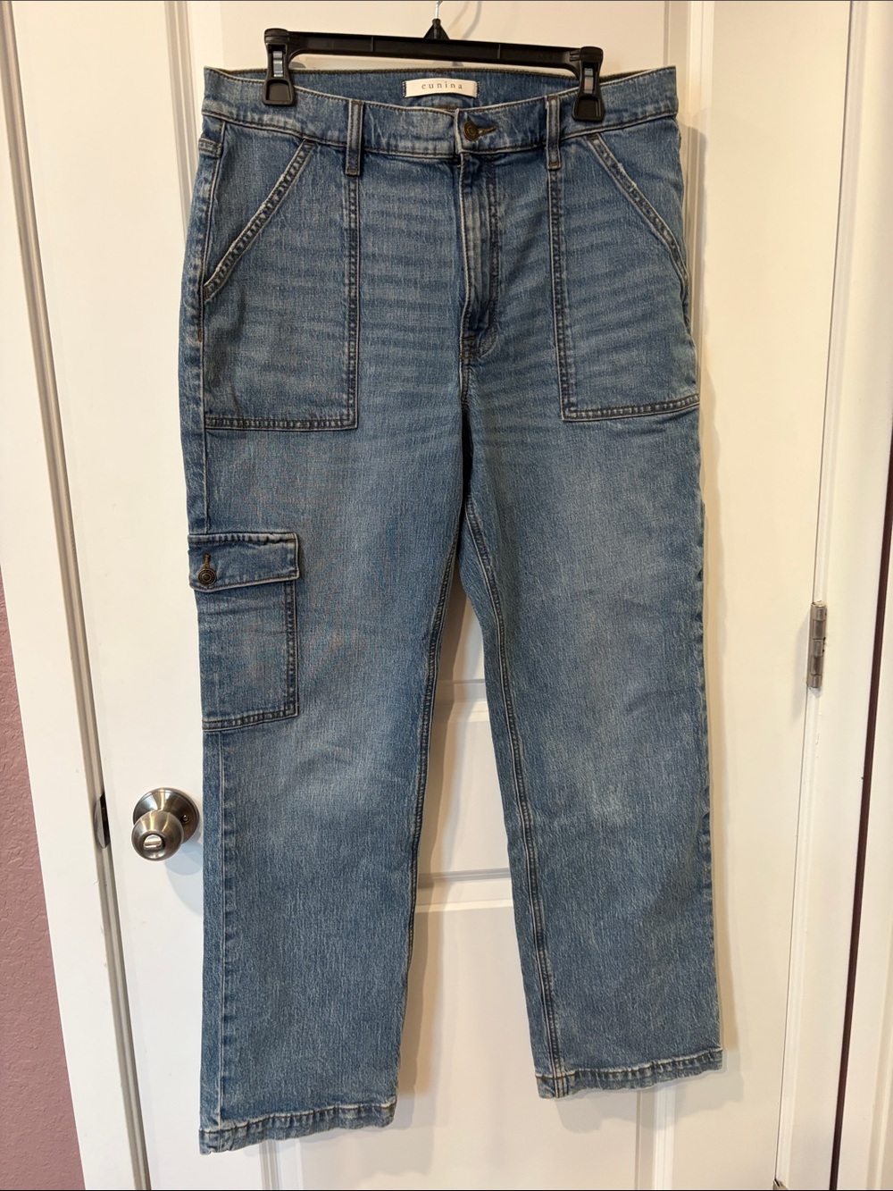 eunina Relaxed Light Blue Denim Cargo Jeans
